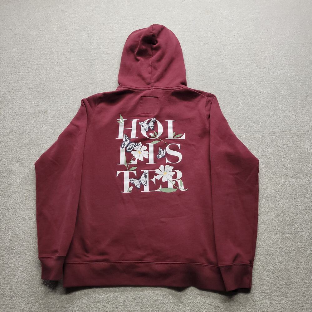 Hollister California Hoodie Men's M Burgundy Butterfly Floral Graphic Pullover